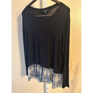 Karen Kane Women's Black Long Sleeved Blue & White Ruffle Size XL Top Shirt